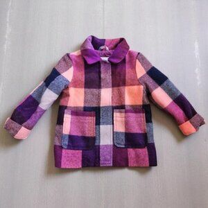 * CAT & JACK Pink Purple Plaid Wool Pea Coat Girls Size 2T